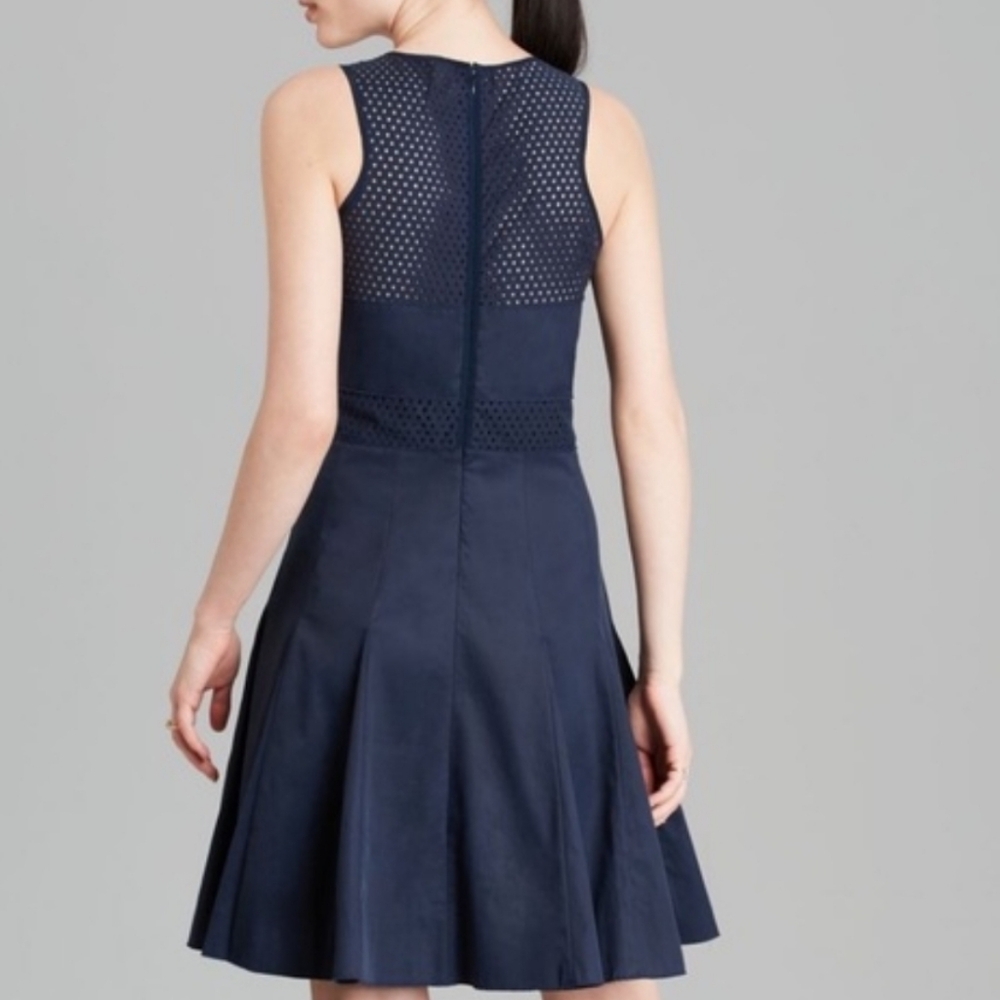 Rebecca Taylor Navy Blue Fit And Flare Laser Cut Dress - Picture 2 of 5